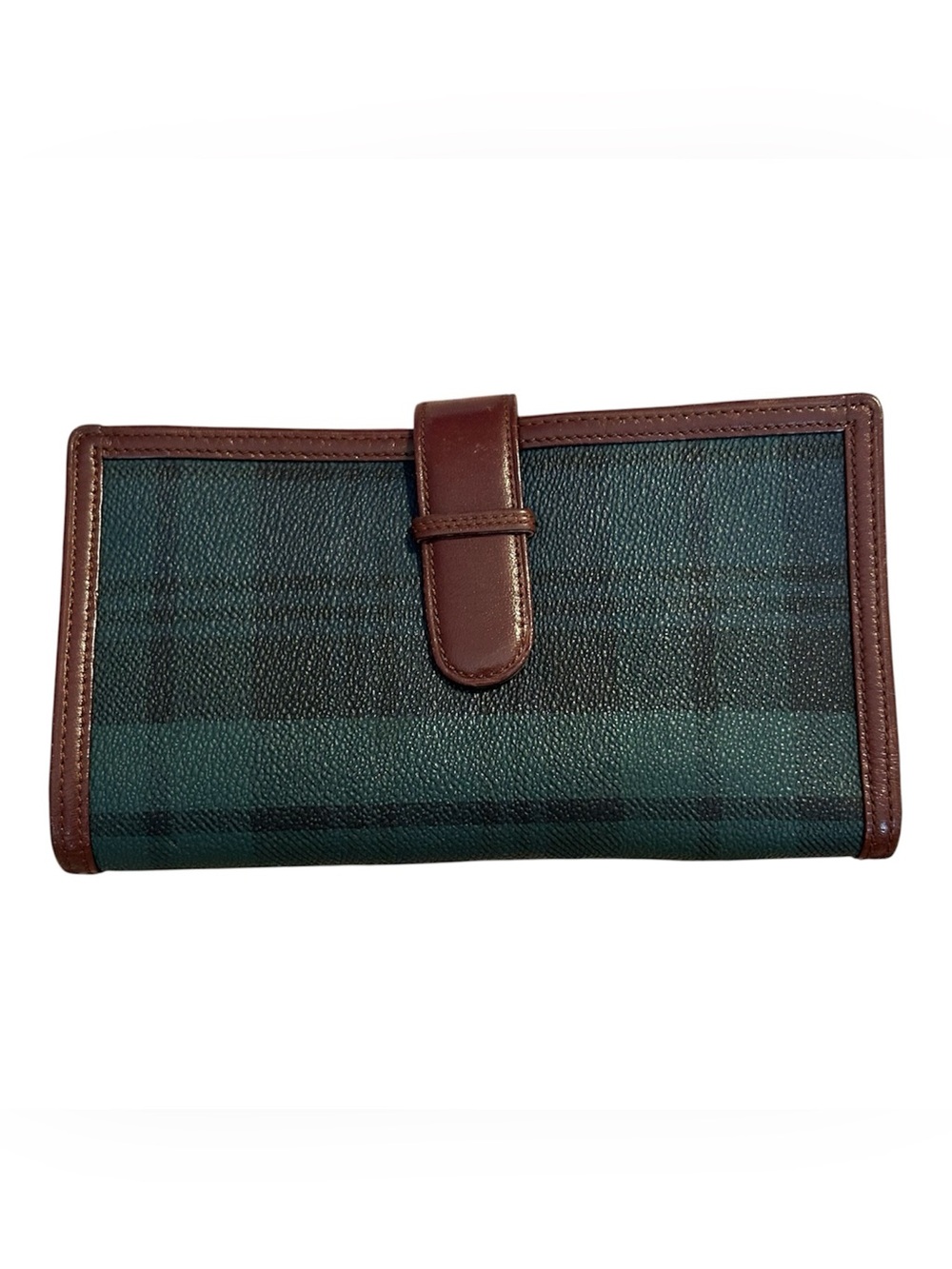 Polo By Ralph Lauren Vintage Tartan Plaid Leather Wallet Green Blue